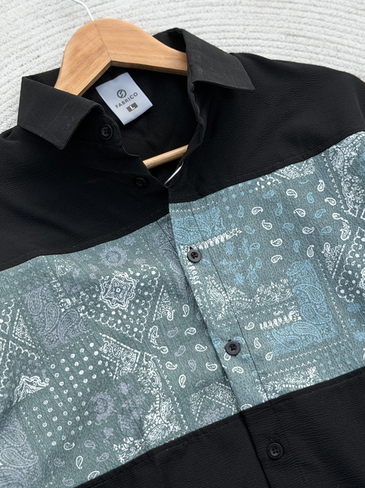Paisley Panel Shirt Black Full sleeve shirt