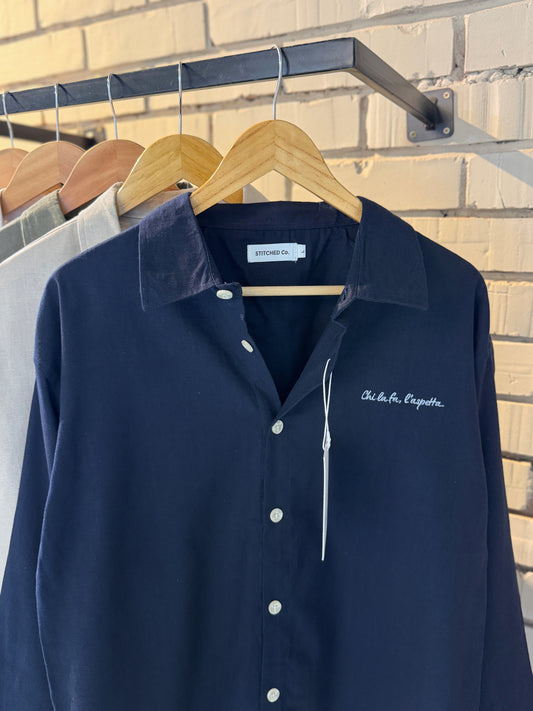 Embroidery Navy blue Boxy Shirt