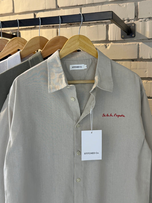 Embroidery Off-white Boxy Shirt