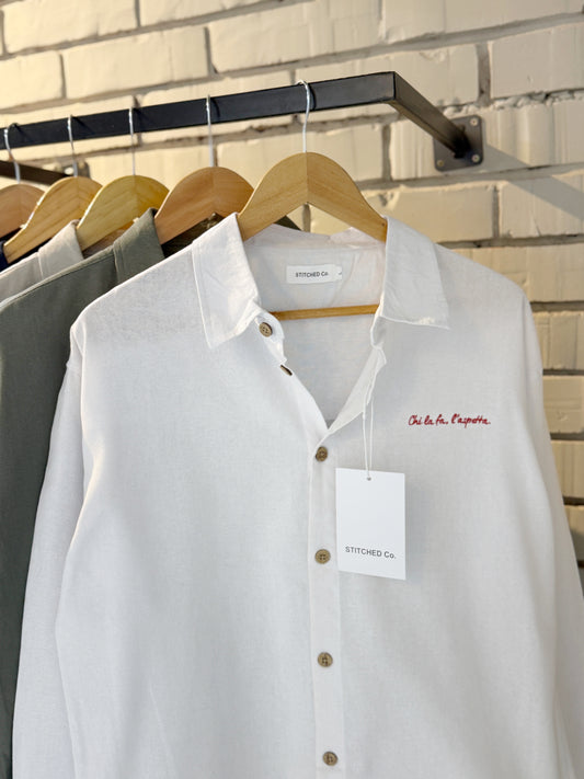 Embroidery White Boxy Shirt