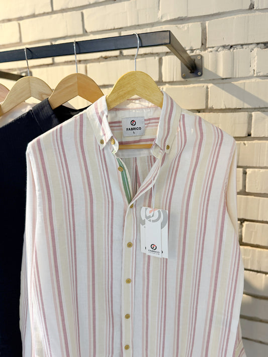 Classic Button-Down Collar Peach Stripes Full Sleeve Shirt