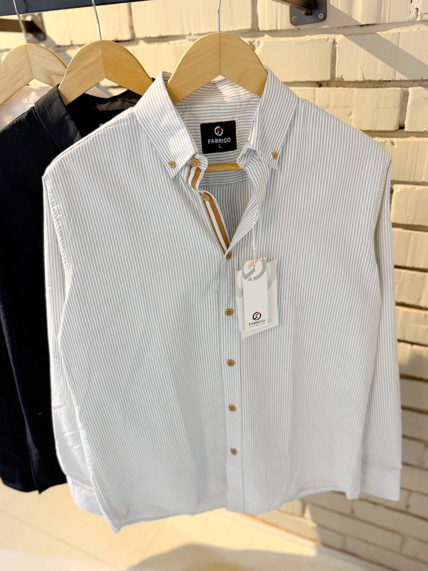 Classic Button-Down Collar Gray Stripes Full Sleeve Shirt
