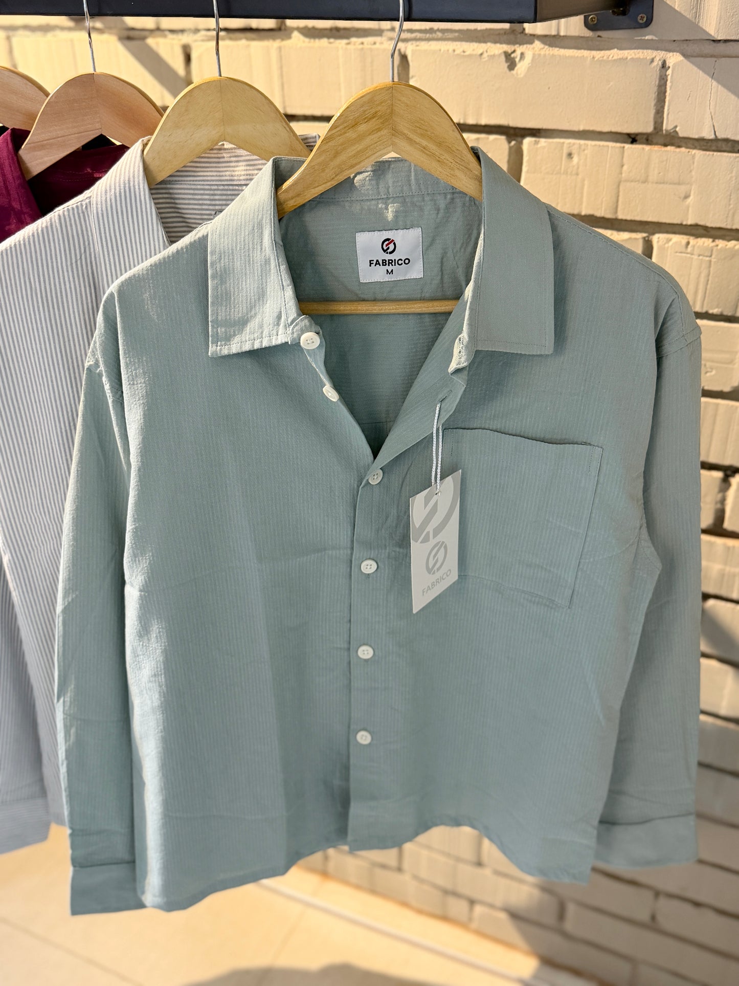 Textured Mint Green Classic Boxy Shirt