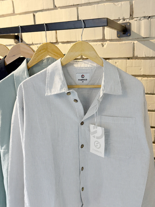 Textured Gray Stripe Classic Boxy Shirt