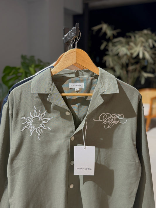 Embrodery Cuban Boxy Shirt-Olive