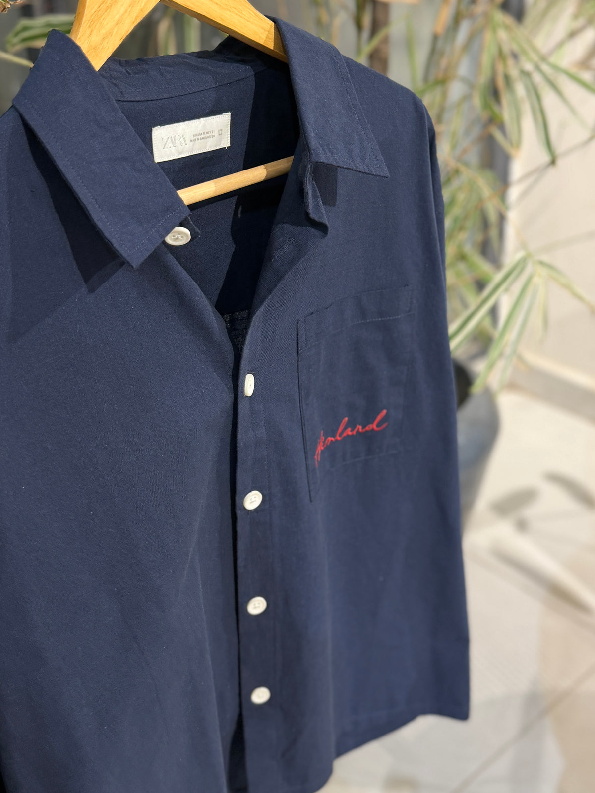 Himland Embroidery Pocket Boxy Shirt - Navy Blue