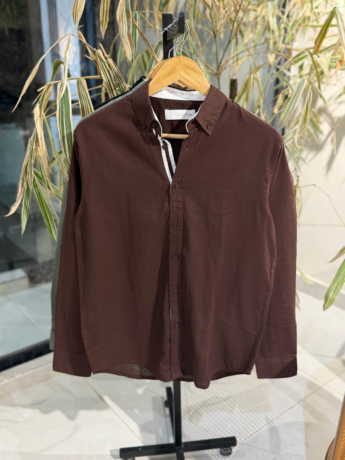 Dark Brown Fine-Textured Button-Down Shirt