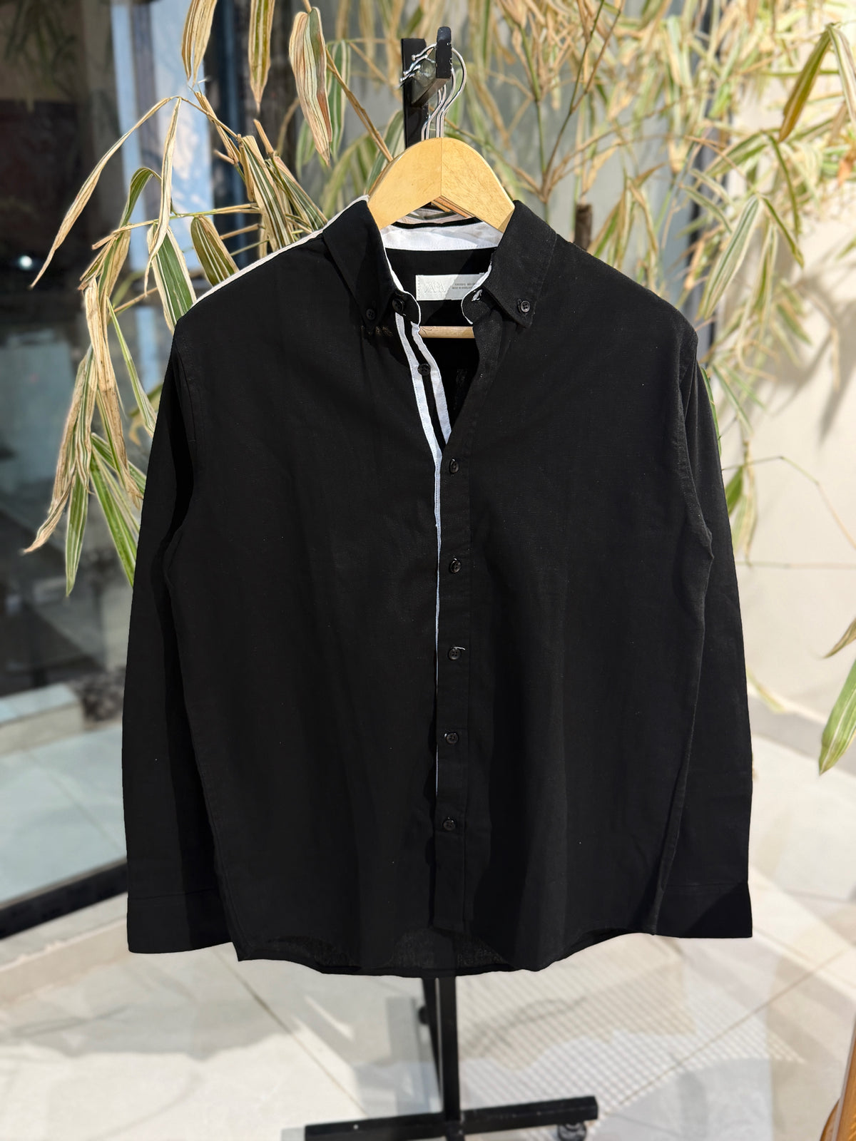 Black Fine-Textured Button-Down Shirt