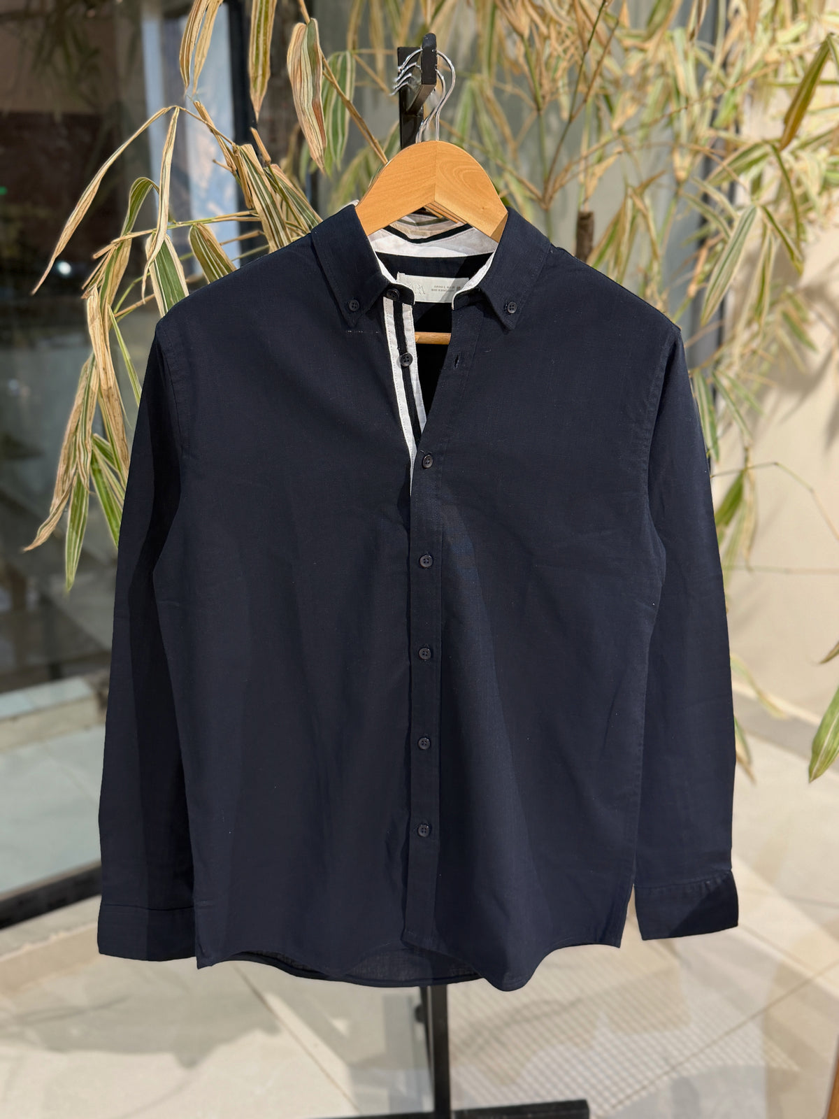 Navy Blue Fine-Textured Button-Down Shirt
