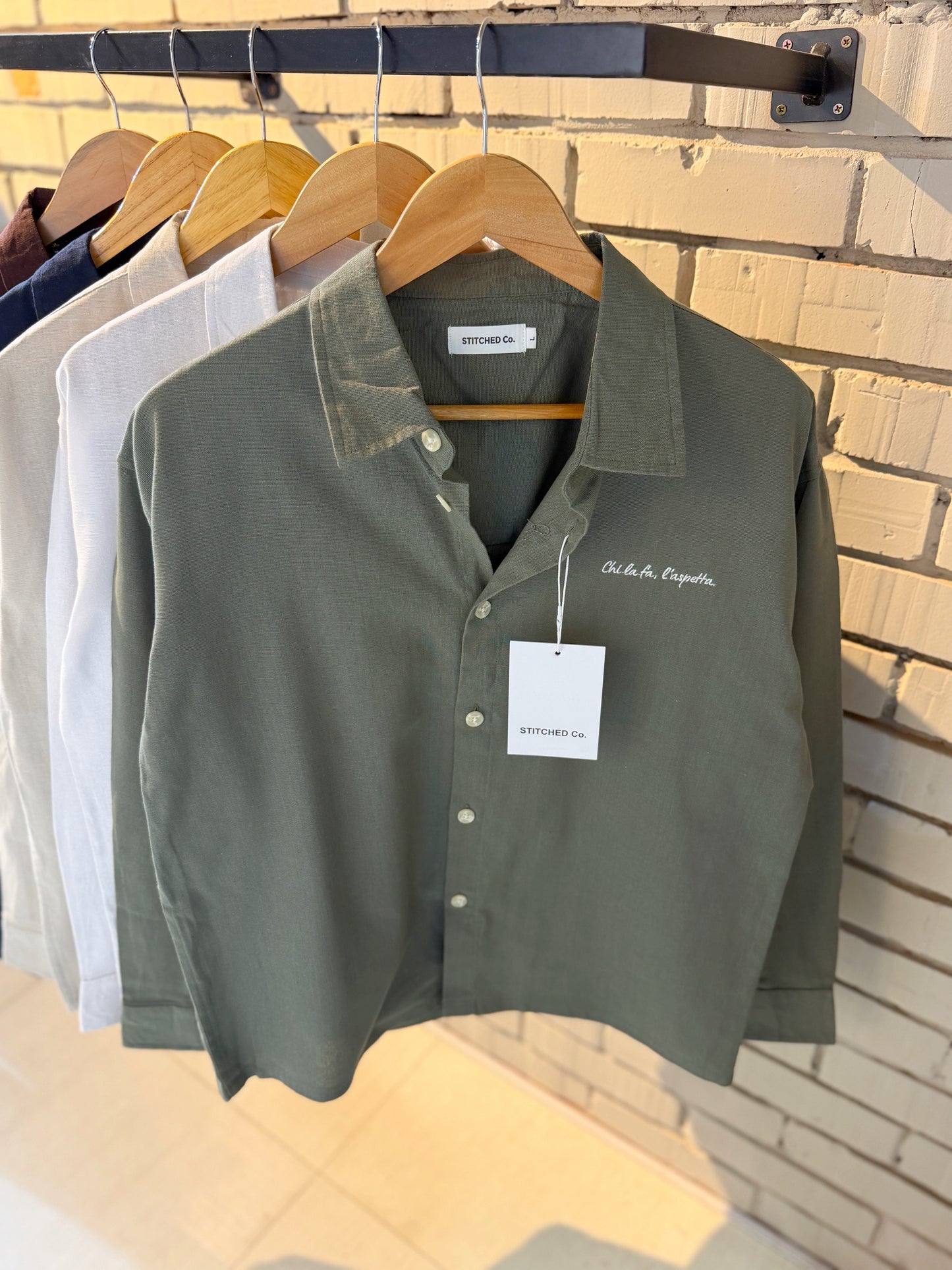 Embroidery Olive Boxy Shirt
