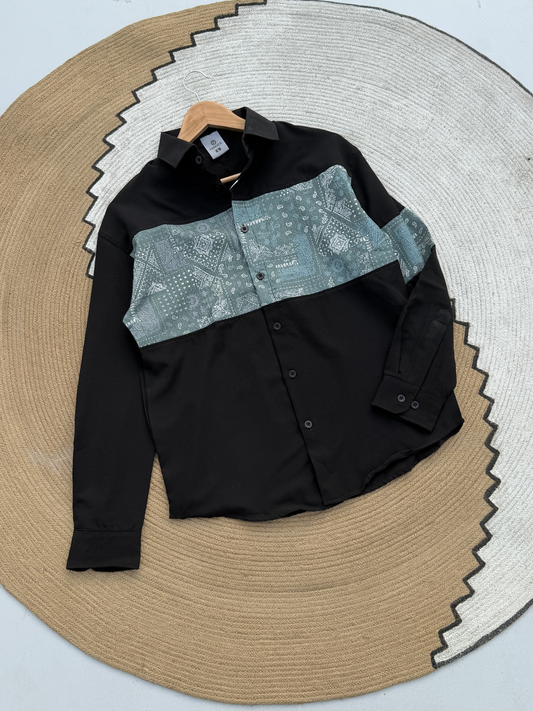 Paisley Panel Shirt Black Full sleeve shirt