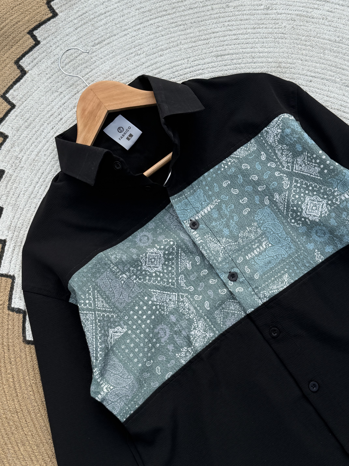 Paisley Panel Shirt Black Full sleeve shirt