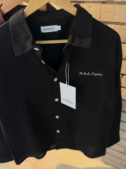 Embroidery Black Boxy Shirt