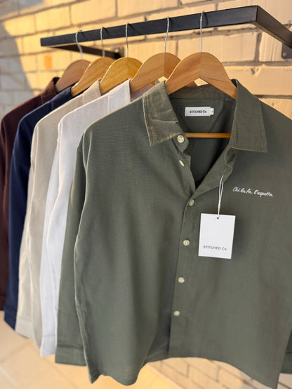 Embroidery Olive Boxy Shirt