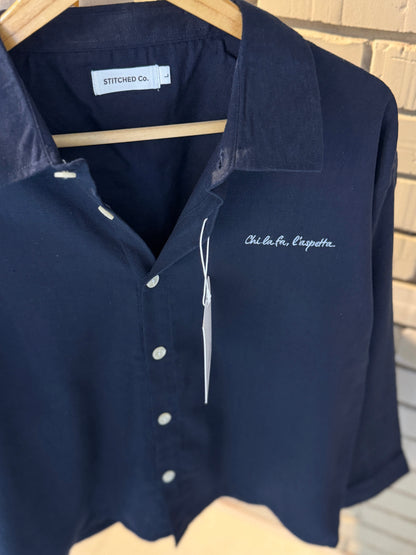 Embroidery Navy blue Boxy Shirt
