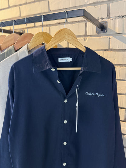 Embroidery Navy blue Boxy Shirt