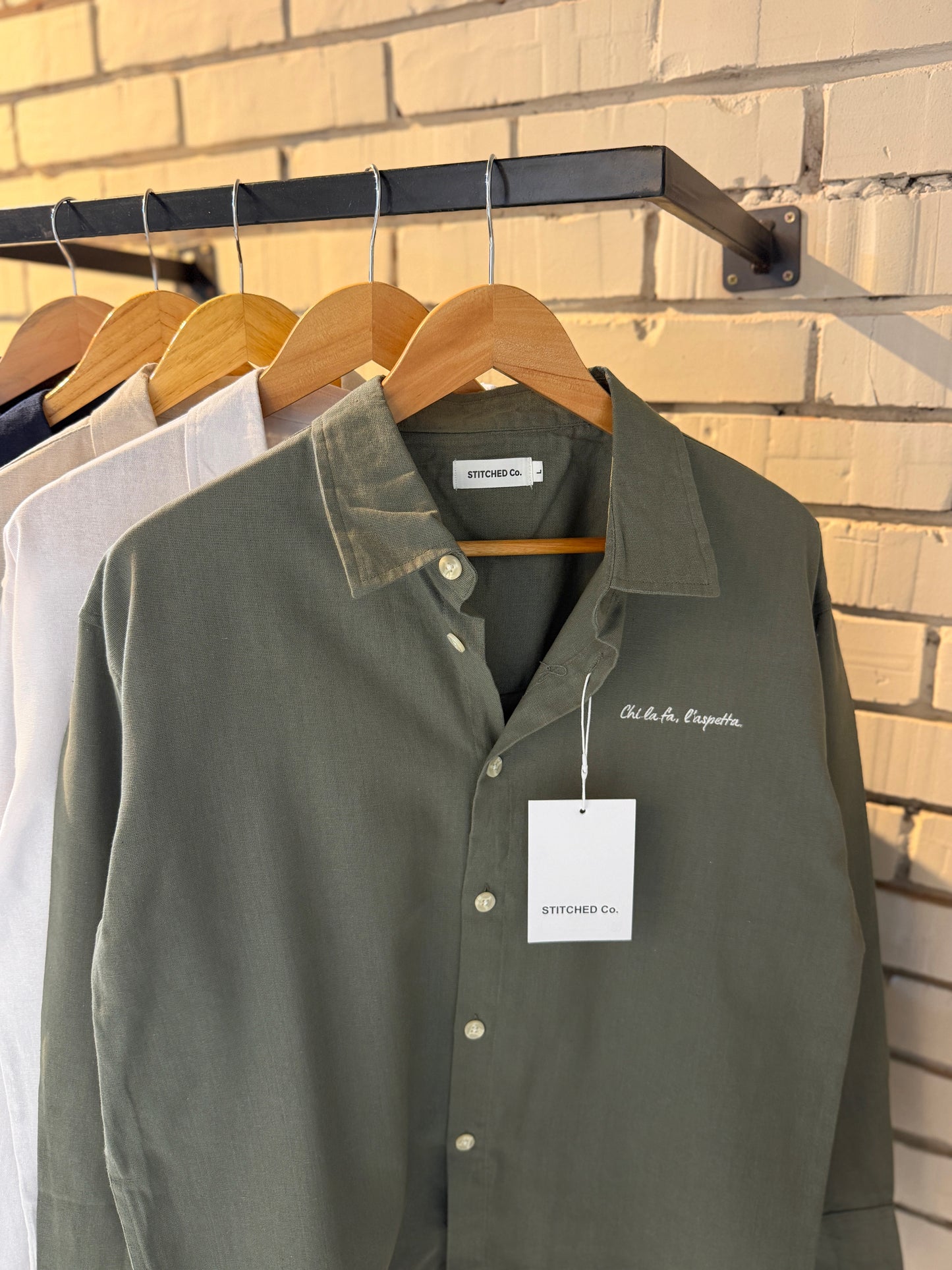 Embroidery Olive Boxy Shirt