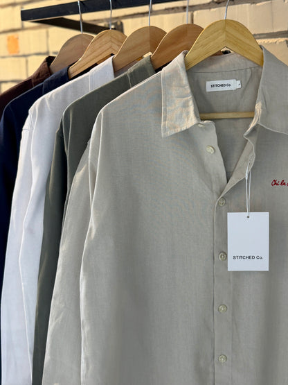 Embroidery Off-white Boxy Shirt