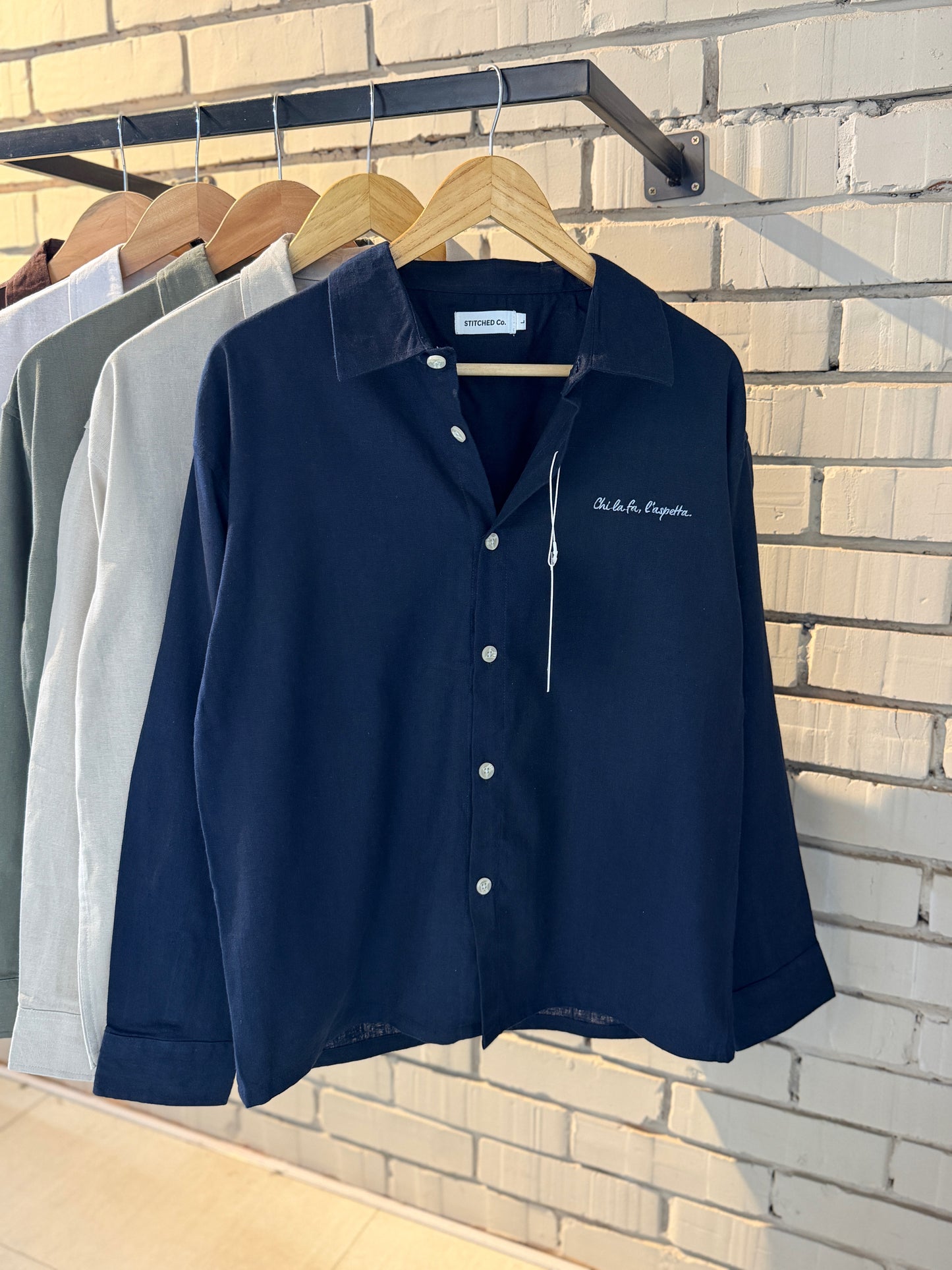Embroidery Navy blue Boxy Shirt