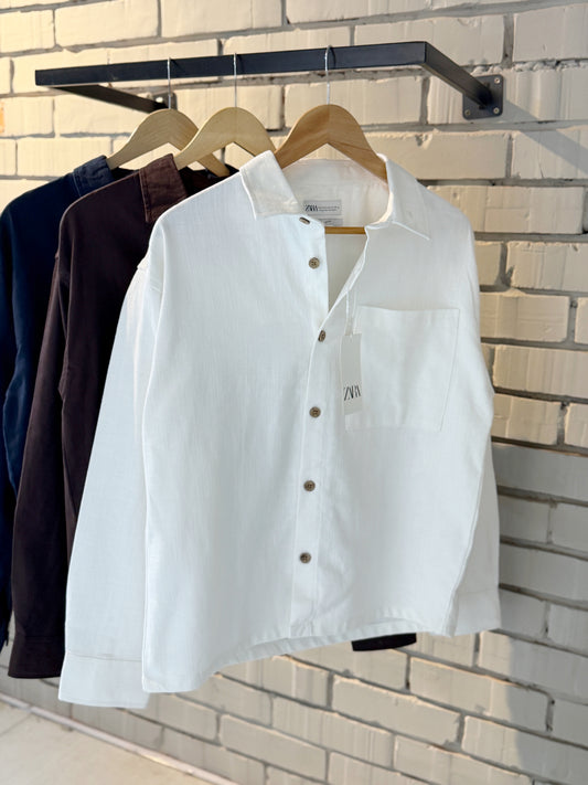 Linen-Blend White Boxy Shirt