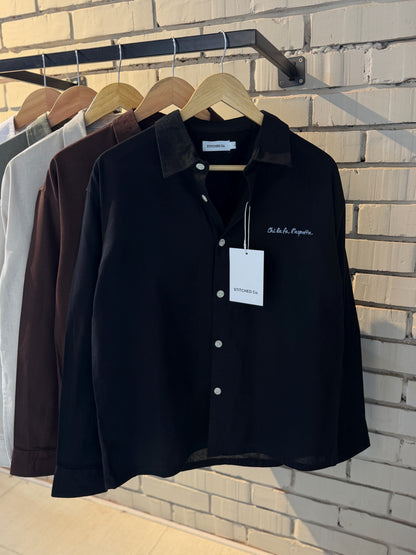 Embroidery Black Boxy Shirt