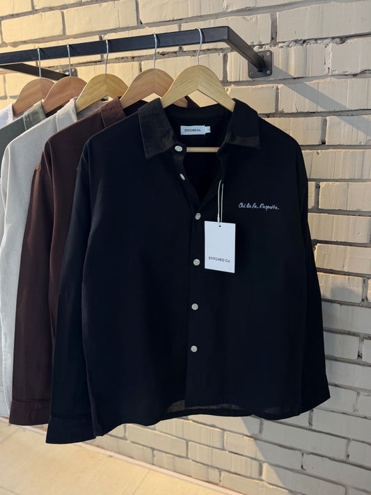 Embroidery Black Boxy Shirt