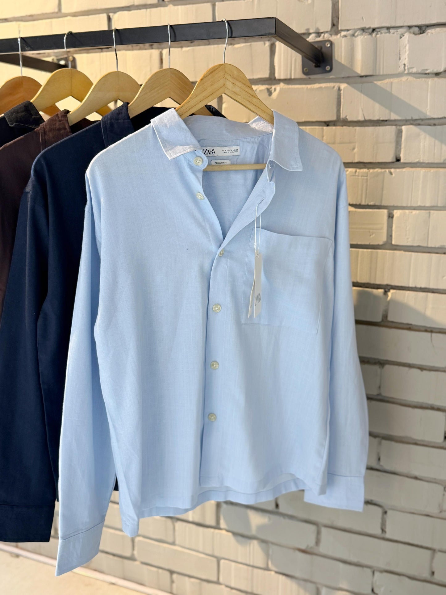 Linen-Blend Sky Blue Boxy Shirt