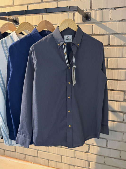 Classic Button-Down Collar Grey Full Sleeve Shirt