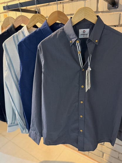 Classic Button-Down Collar Grey Full Sleeve Shirt