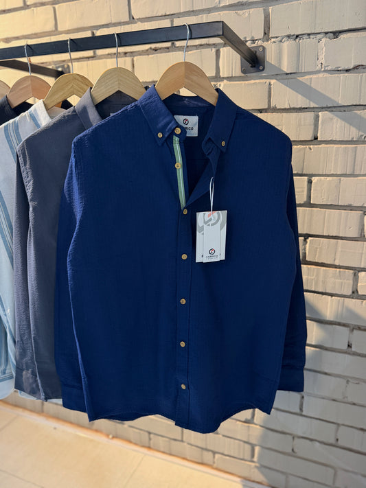 Classic Button-Down Collar Navy Blue Stripes Full Sleeve Shirt