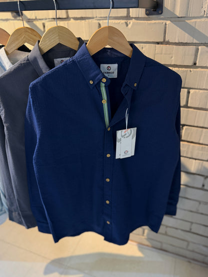Classic Button-Down Collar Navy Blue Stripes Full Sleeve Shirt