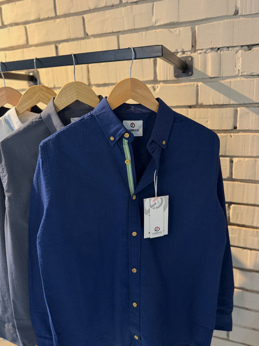 Classic Button-Down Collar Navy Blue Stripes Full Sleeve Shirt