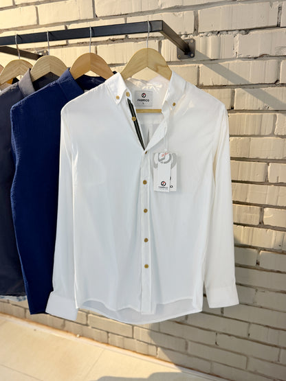 Classic Button-Down Collar Off-White Full Sleeve Shirt