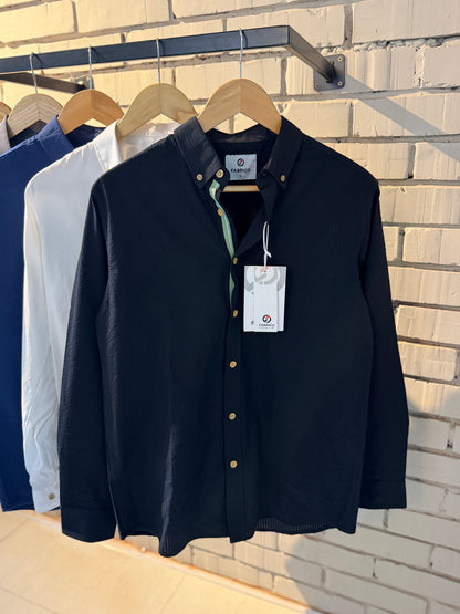 Classic Button-Down Collar Black Full Sleeve Shirt