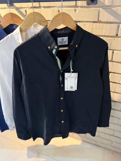 Classic Button-Down Collar Black Full Sleeve Shirt