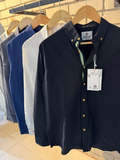 Classic Button-Down Collar Black Full Sleeve Shirt