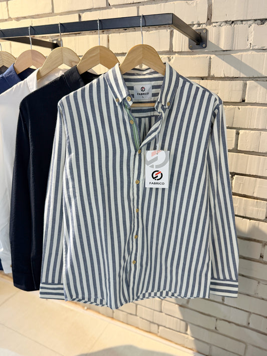Classic Button-Down Collar Blue Stripes Full Sleeve Shirt