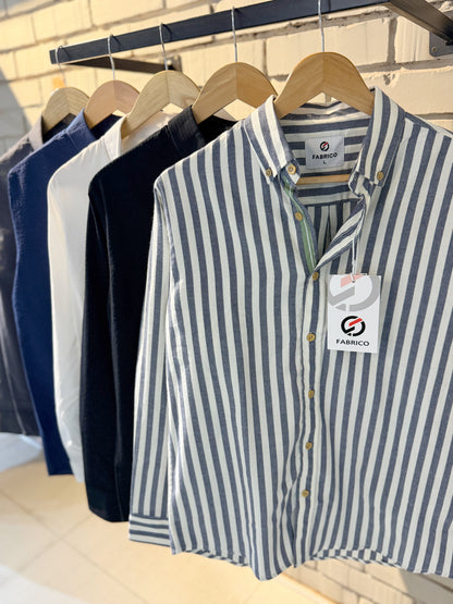 Classic Button-Down Collar Blue Stripes Full Sleeve Shirt
