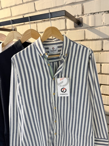 Classic Button-Down Collar Blue Stripes Full Sleeve Shirt
