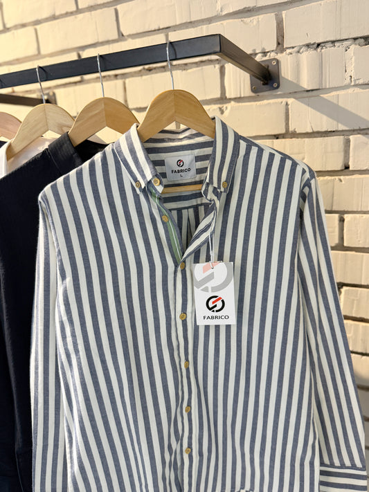 Classic Button-Down Collar Blue Stripes Full Sleeve Shirt