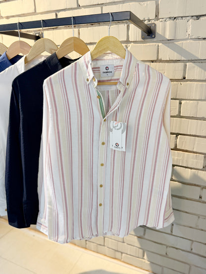 Classic Button-Down Collar Peach Stripes Full Sleeve Shirt