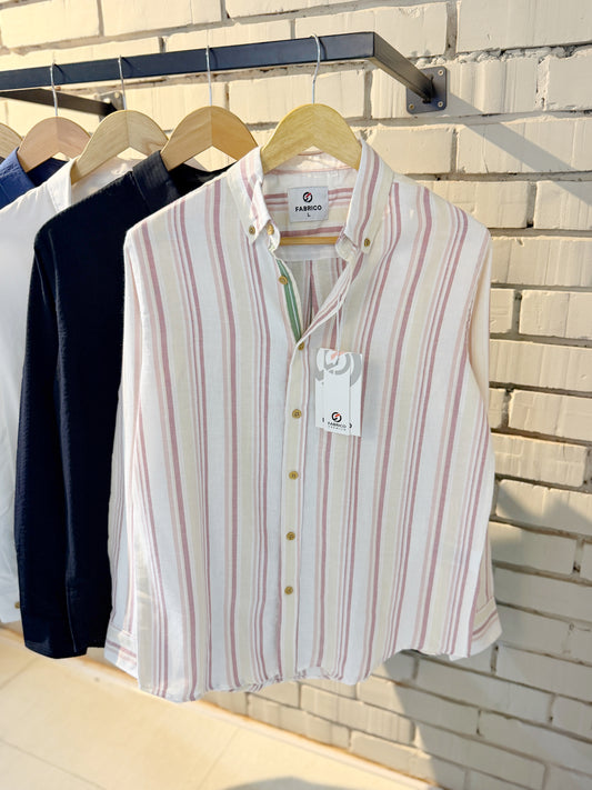 Classic Button-Down Collar Peach Stripes Full Sleeve Shirt