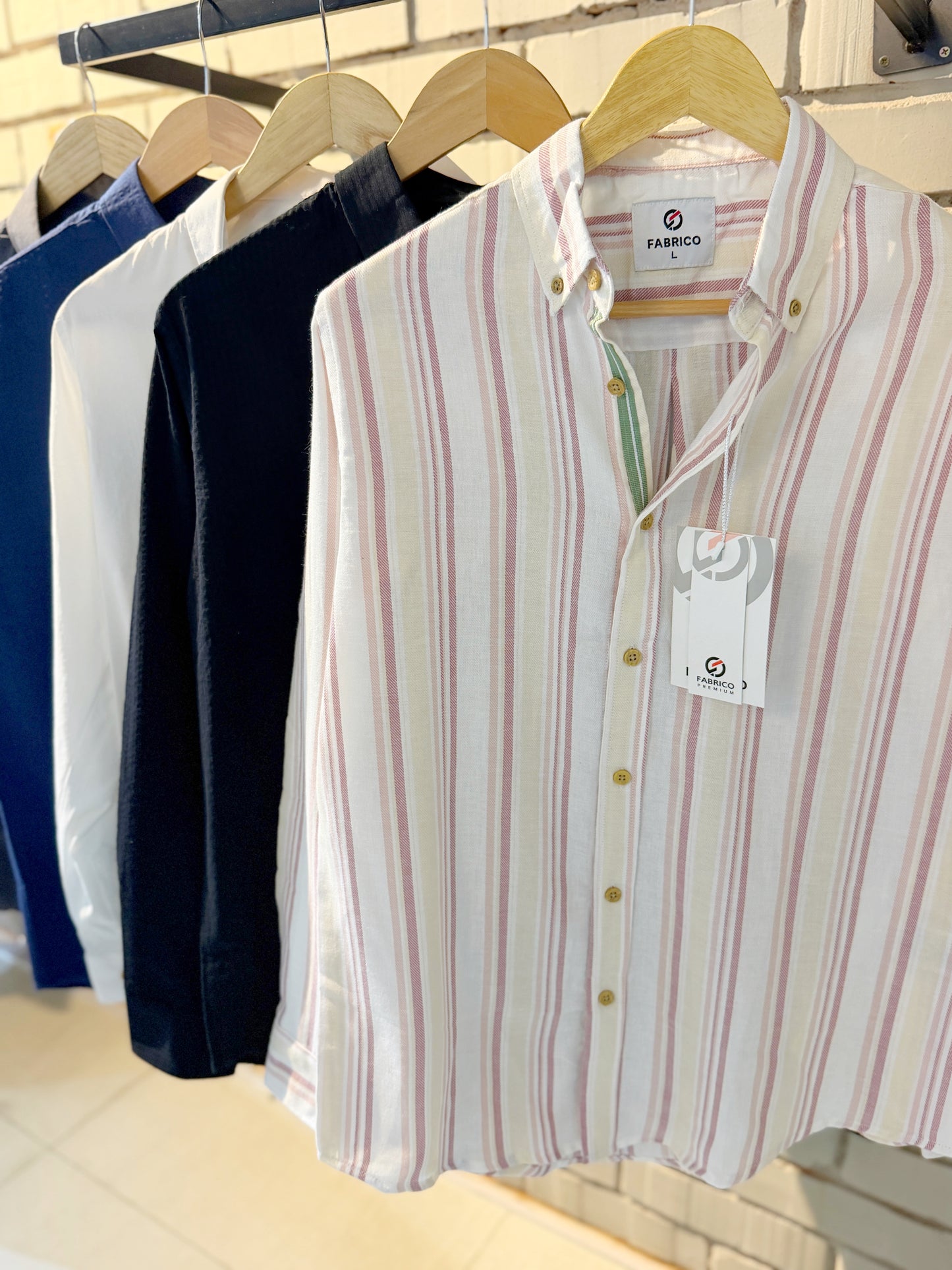 Classic Button-Down Collar Peach Stripes Full Sleeve Shirt