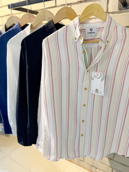 Classic Button-Down Collar Peach Stripes Full Sleeve Shirt