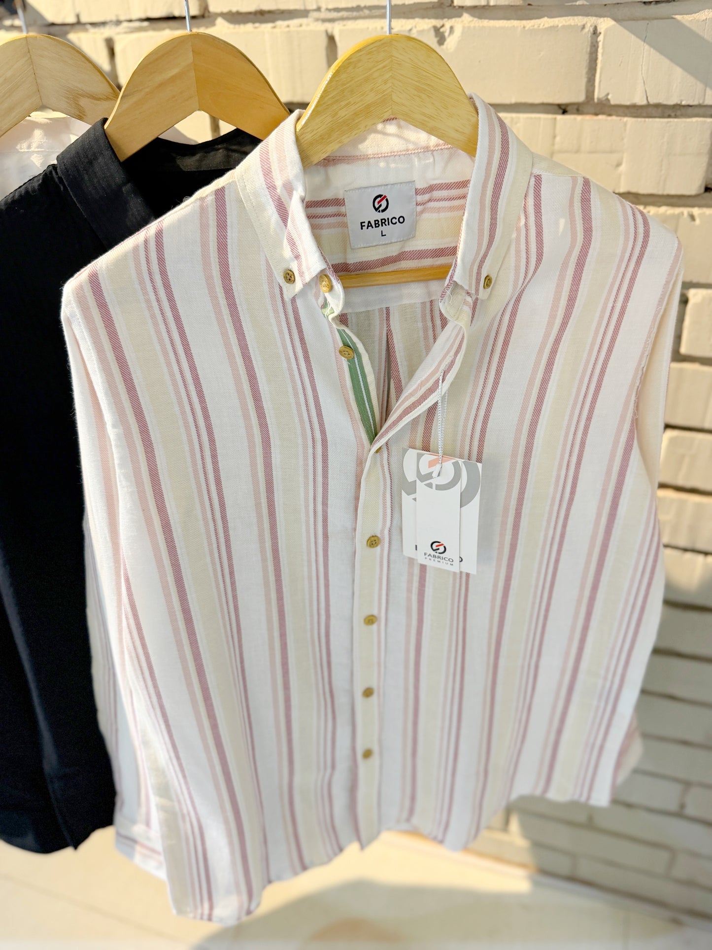Classic Button-Down Collar Peach Stripes Full Sleeve Shirt