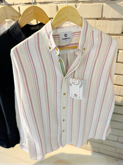 Classic Button-Down Collar Peach Stripes Full Sleeve Shirt