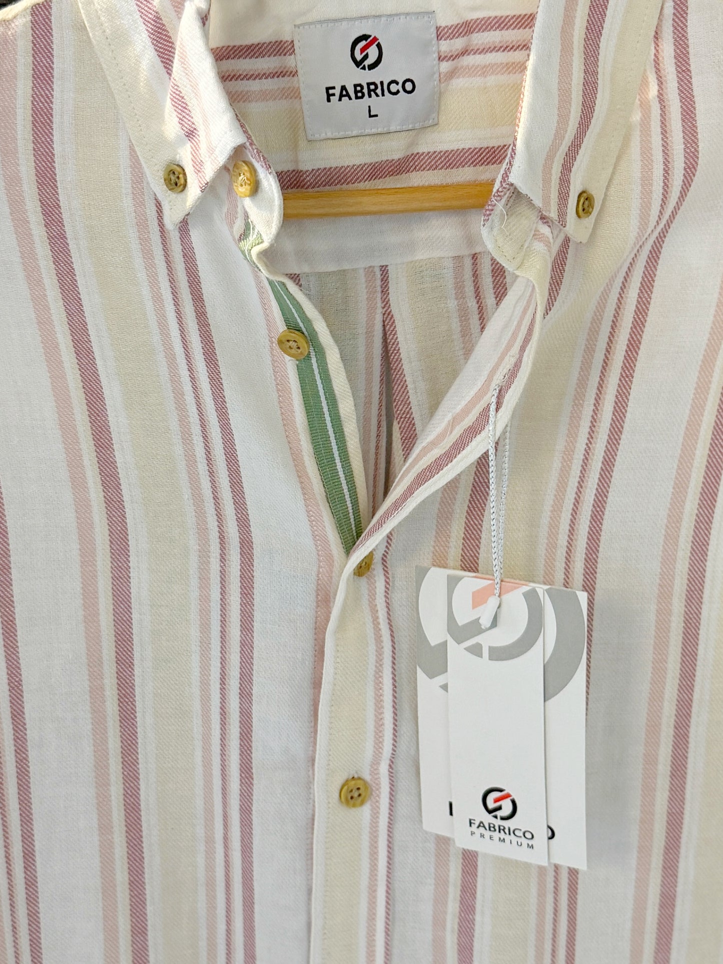 Classic Button-Down Collar Peach Stripes Full Sleeve Shirt