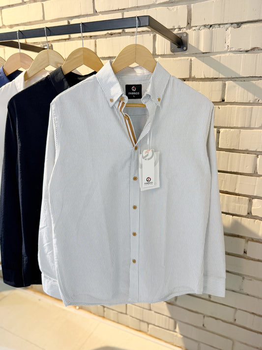 Classic Button-Down Collar Gray Stripes Full Sleeve Shirt