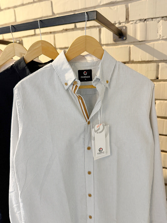 Classic Button-Down Collar Gray Stripes Full Sleeve Shirt