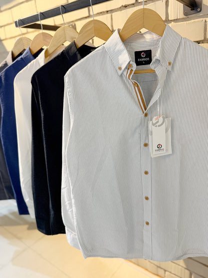 Classic Button-Down Collar Gray Stripes Full Sleeve Shirt